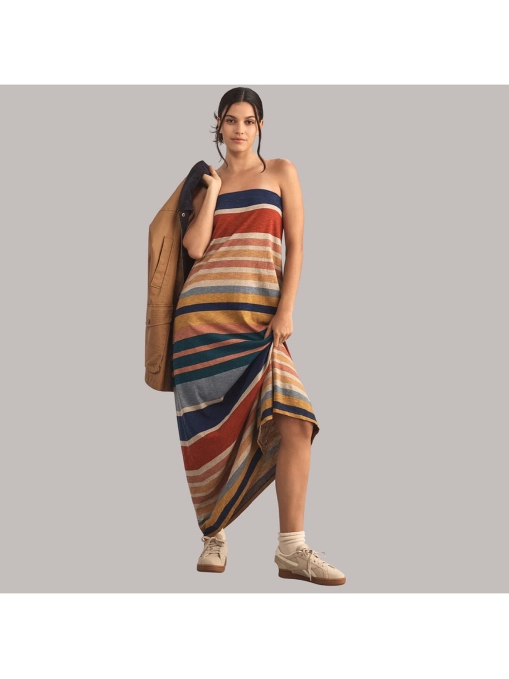 Daily Practice Striped Cotton Maxi Dress Women's Boho Retro Rainbow Colorful